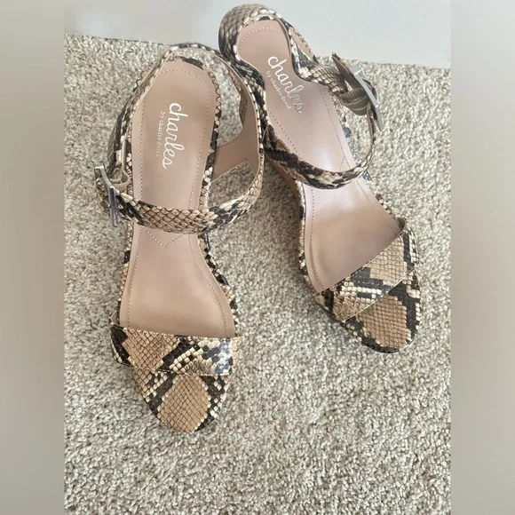 Charles David Lindy Snakeskin Single Vamp Band Ankle Strap Cork Wedge Sz 8.5 - Picture 4 of 9